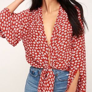 Teguise Red Floral Print Tie-Front Top